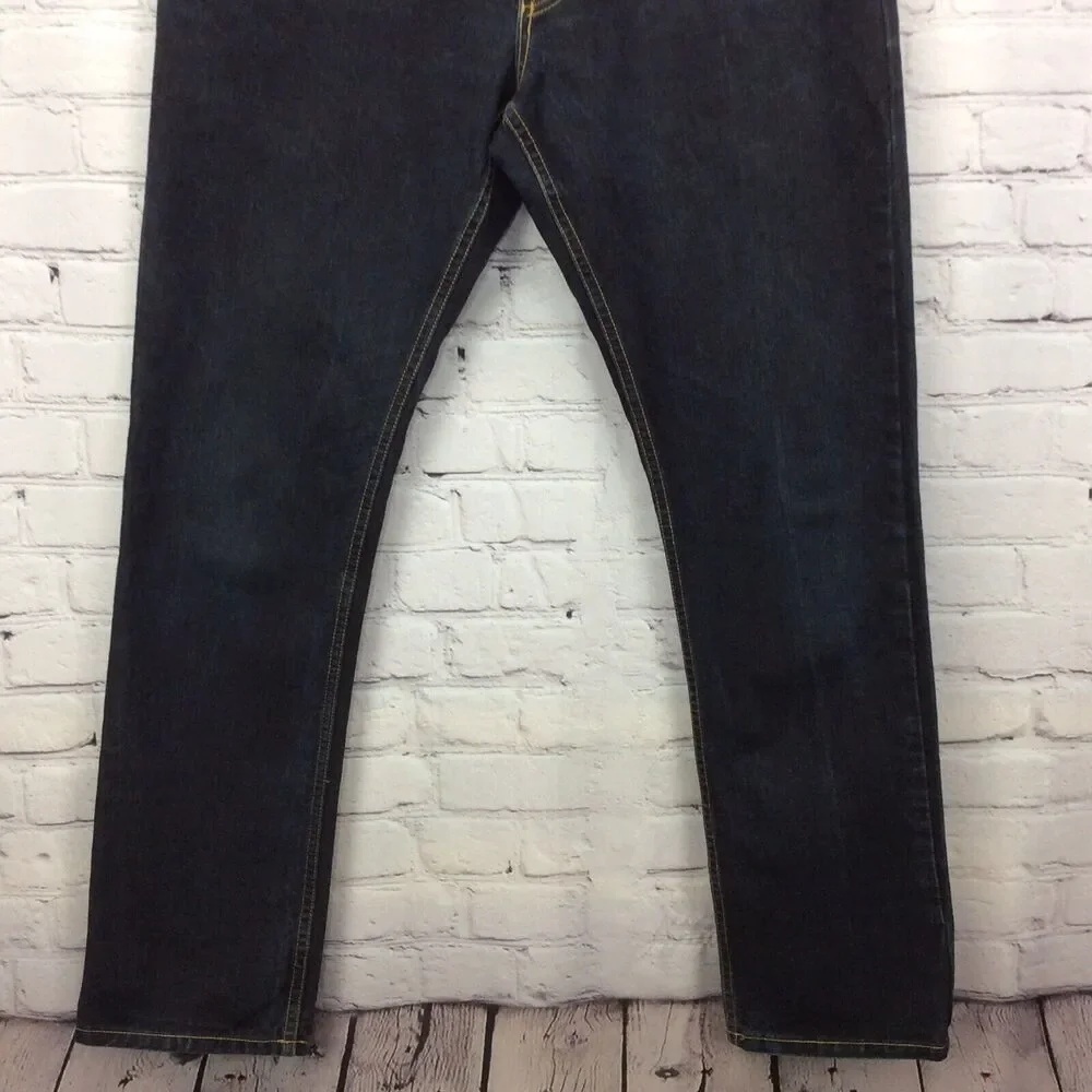 Rank Brand Jeans Men’s Sz 34x32 Dark Wash Stretch Flap Back Pockets Made In USA